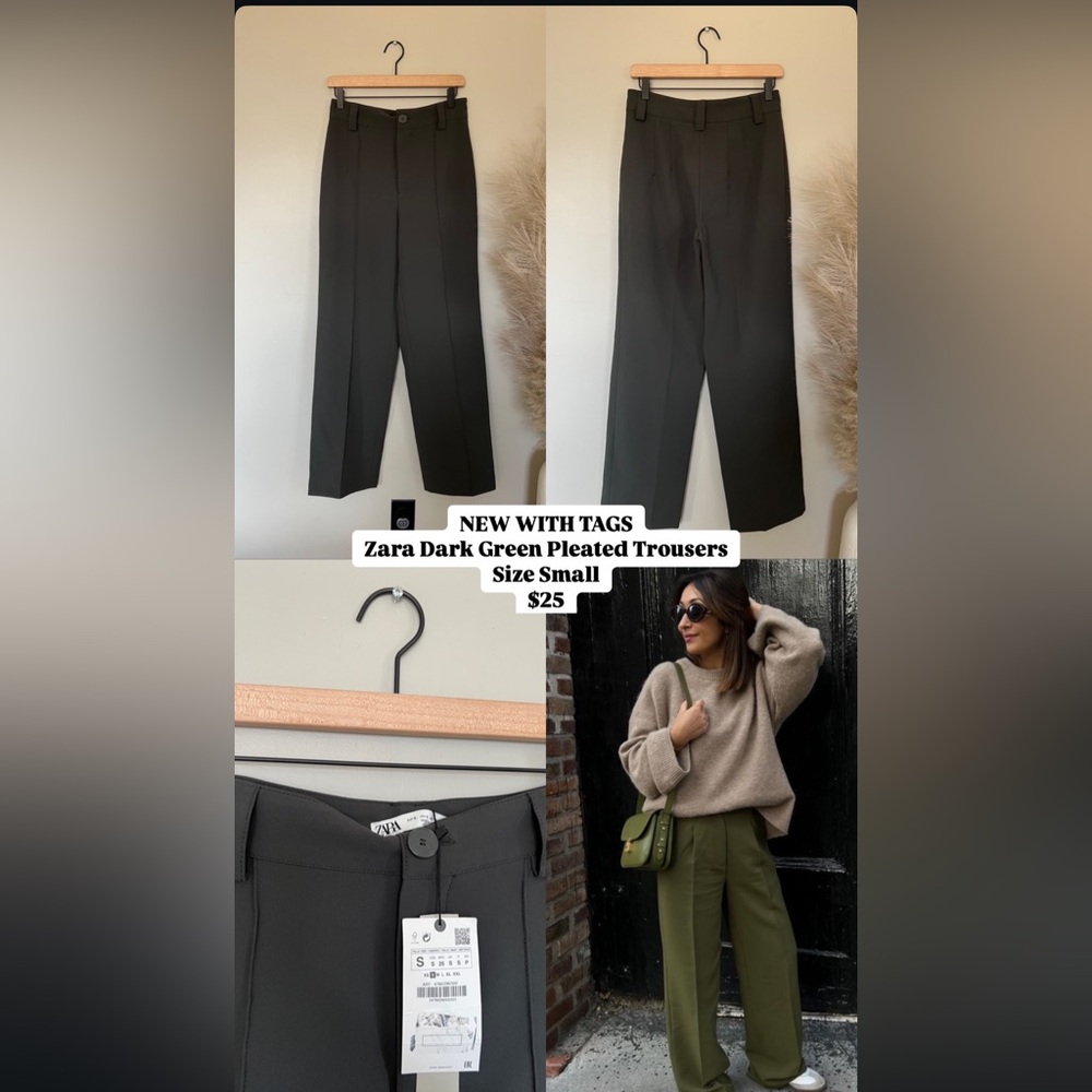 Zara Dark Green Pleated Trousers
